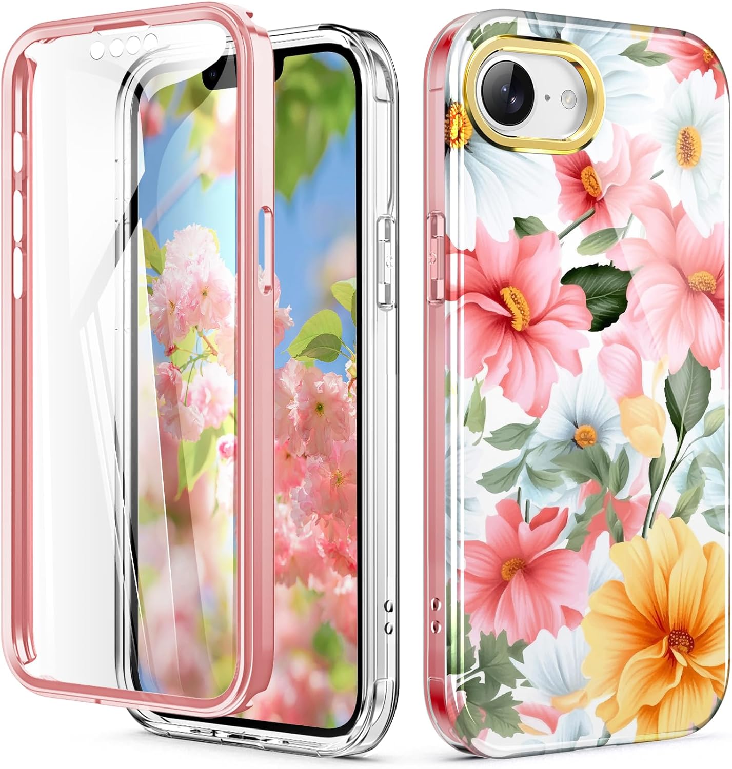 GiiKa For IPhone 13 Pro Case With Screen Protector, 6.1 Inch Clear Full Body Shockproof Protective Floral Girls Women Hard Case With TPU Bumper Cover Phone Case For IPhone 13 Pro - View #2