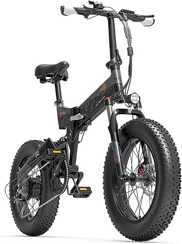 Bezior Bicicleta eléctrica plegable, moto de nieve eléctrica portátil, neumático de grasa de 20 x 4.0, batería de litio extraíble de 48 V 15 Ah,