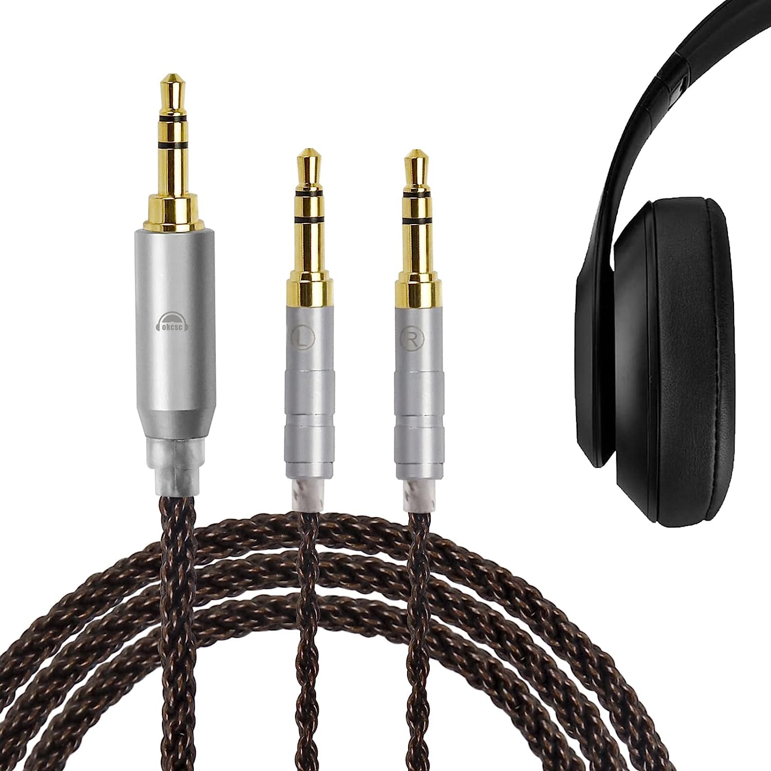 OKCSC ZT8 - Cavo doppio per cuffie da 3,5 mm a 3,5 mm per cuffie Hifiman Sundara/ANANDA-BTHE4XX/HE-400i/560/OneOdio Pro-10,8 Core OFC 3,5 mm, cavo di prolunga aux per cuffie AGPTEK HA1/FiiO