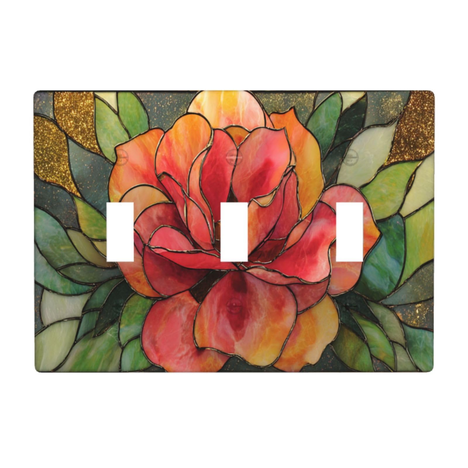 Red Rose Stained Glass Light Switch Covers 3 Gang Triple Toggle Wall Plate Switchplate Electrical Faceplate for Bathroom Kitchen Bedroom Decor