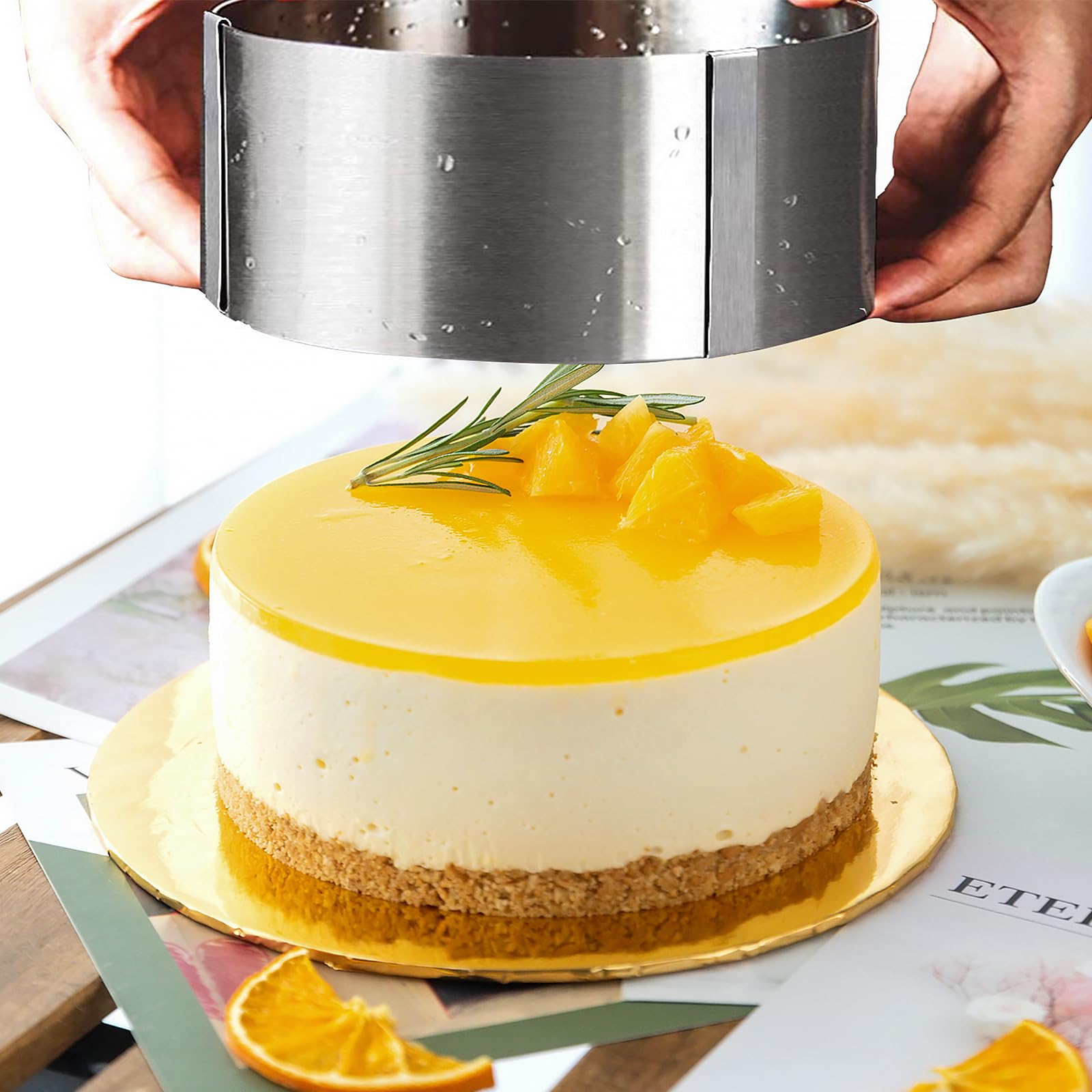 PORFOYO 3 anelli per torte regolabili in altezza 5 cm, 8 cm, 10 cm, in acciaio inox, larghezza 16 – 30 cm, telaio rotondo, stabile stampo per torte, anello rotondo regolabile per cuocere e decorare