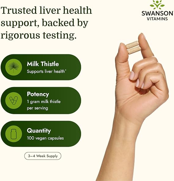 Swanson Full Spectrum Milk Thistle Liver Health Supplement for Adults Seeking Natural Detoxification and Antioxidant Support - 500 mg (100 Vegan Capsules) | For Adults Seeking Natural Detoxification and Antioxidant Support, Silymarin Flavonoid Protects Liver Tissue