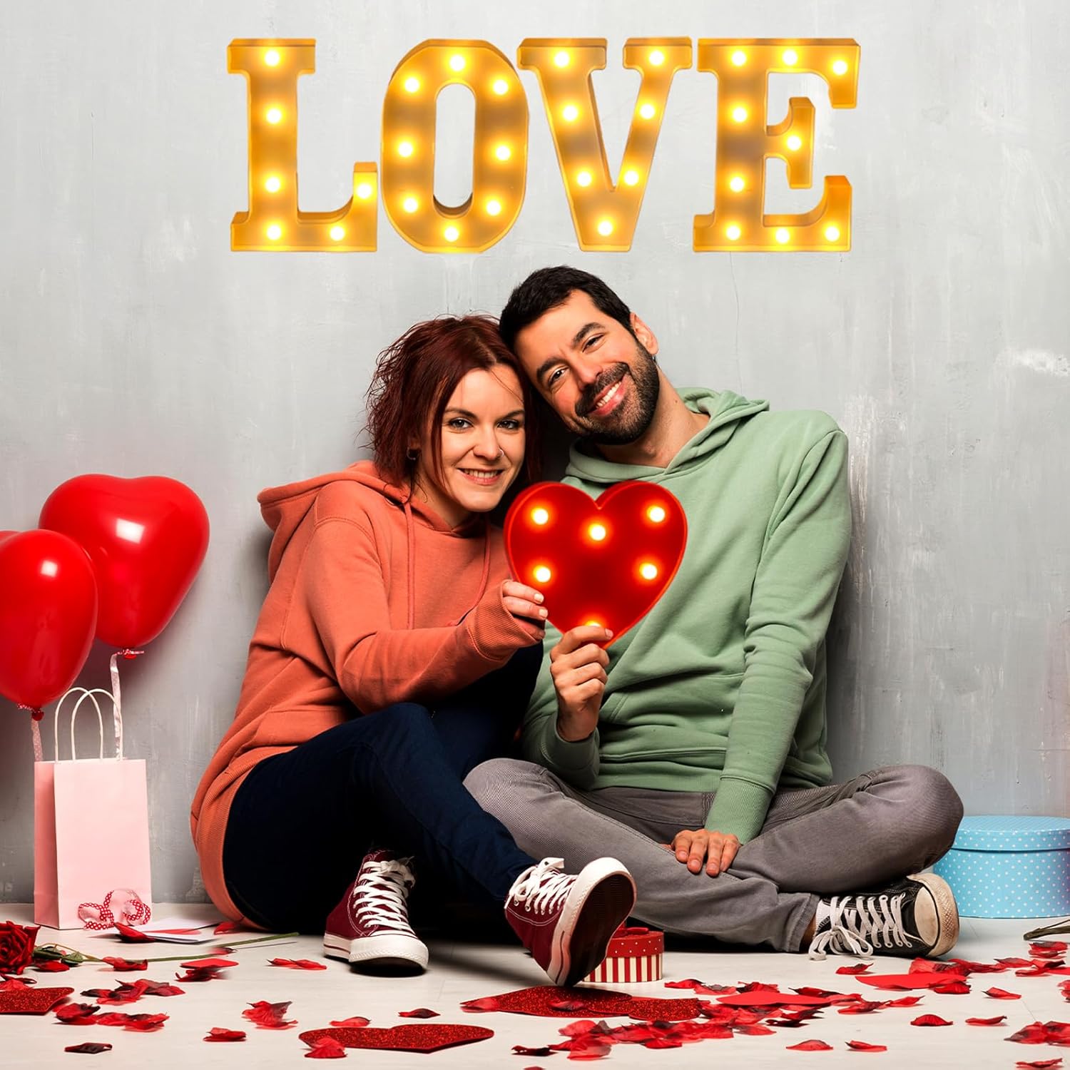 Baquler Valentine's Day Love Lighted Marquee Signs Table Decor Hanging Wall Decor for Romantic Night Battery Operated LED Light up Love Letters for Holiday Wedding Home Room Decoration