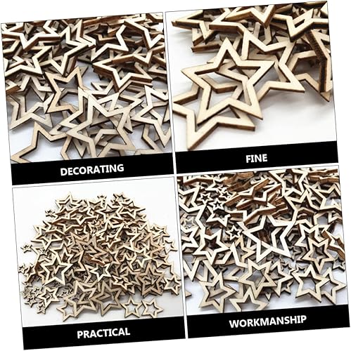 Miniatura 8 de EXCEART 300pcs Five-Pointed Slice Ornaments Hollow Out Wooden Decorations for Xmas Tree Hanging Party Hangings Home Decor Lightweight and Craft