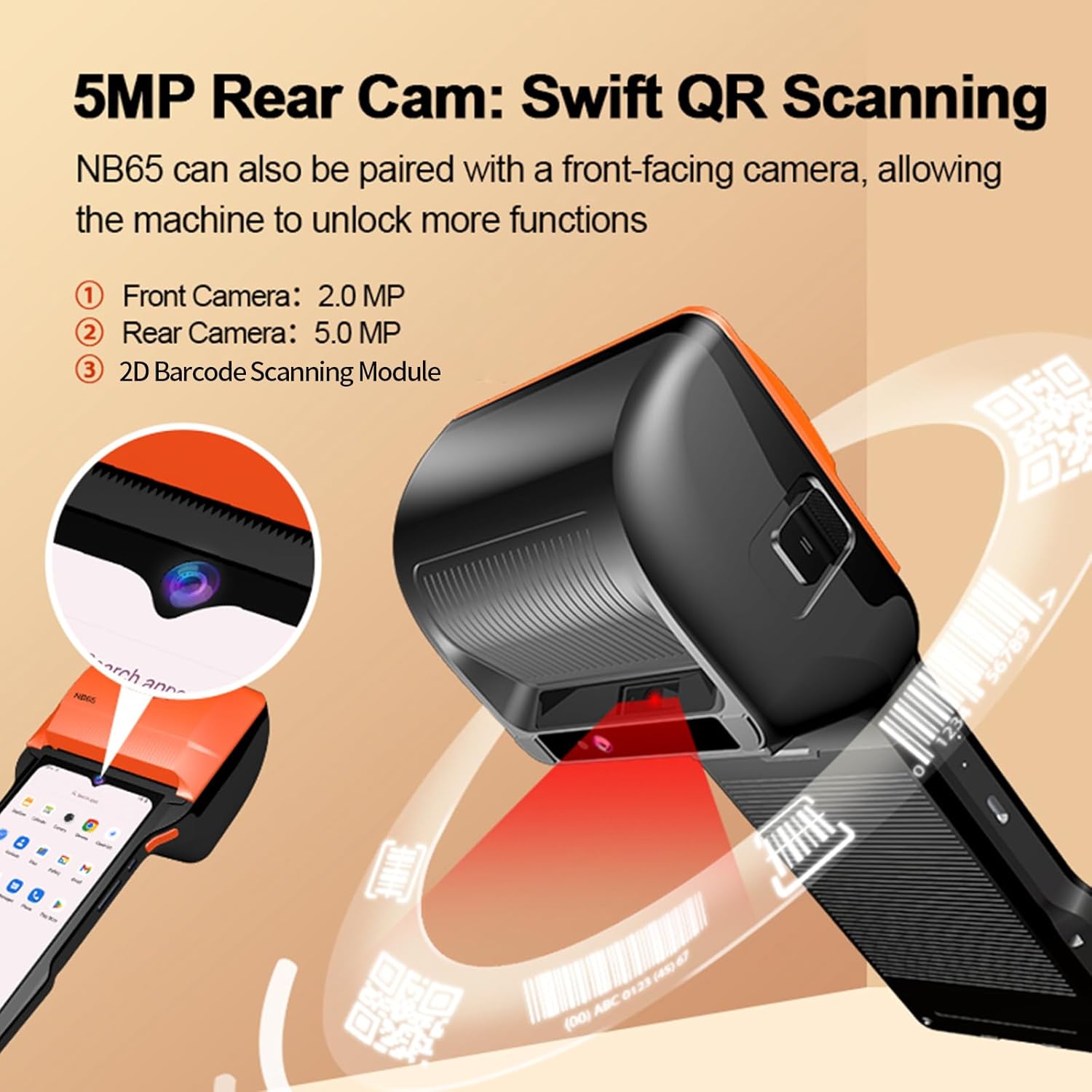 POS PDA Receipt/Label Printer,Symcode Android 14 Handheld POS Printer 3GB+32GB with 2D Barcode Scanner with NFC Reader,Wifi/Gps/BT/5G Full Network Connection 6.5" Touchscreen 80mm/58mm Label Printing