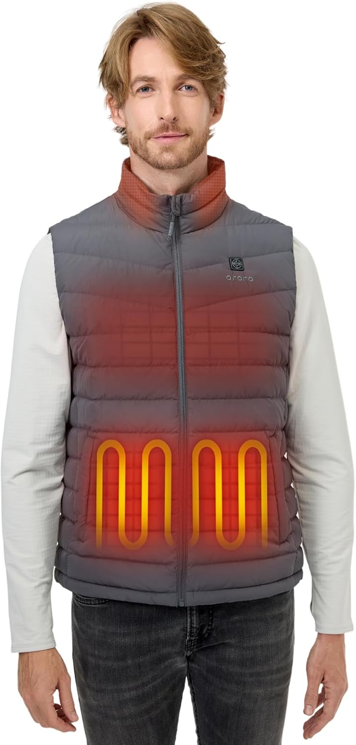 ORORO Men's Heated Down Vest with USB-C Rechargeable Battery, Lightweight Heated Vest with 800 Fill Down