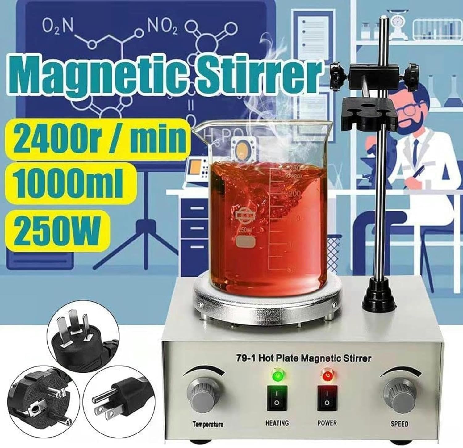 FLTRGO 1000 Ml Magnetic Agitator, Laboratory Speed Variable Control Mixer with Temperature and Pressure Regulation of 0-2400 RPM, Without Noise, Without Vibration, Functionami