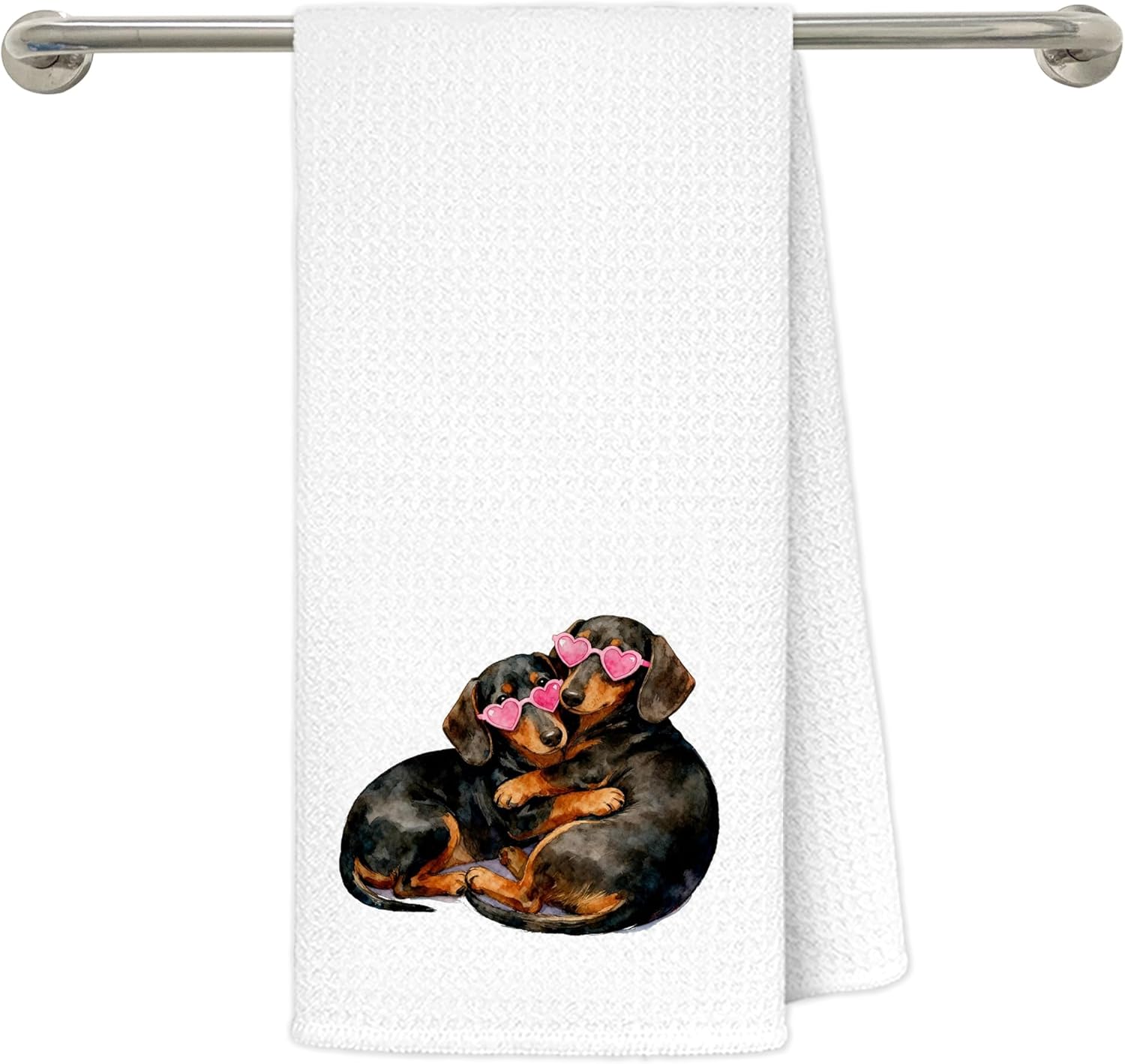 Trendy Pink Glasses Dachshund Kitchen Towels 16x24 in, Dachshund Gifts, Weiner Dog Gifts, Valentine's Day Gift for Her Him Dog Lovers Decorative Hand Tea Dish Towels for Bathroom Kitchen