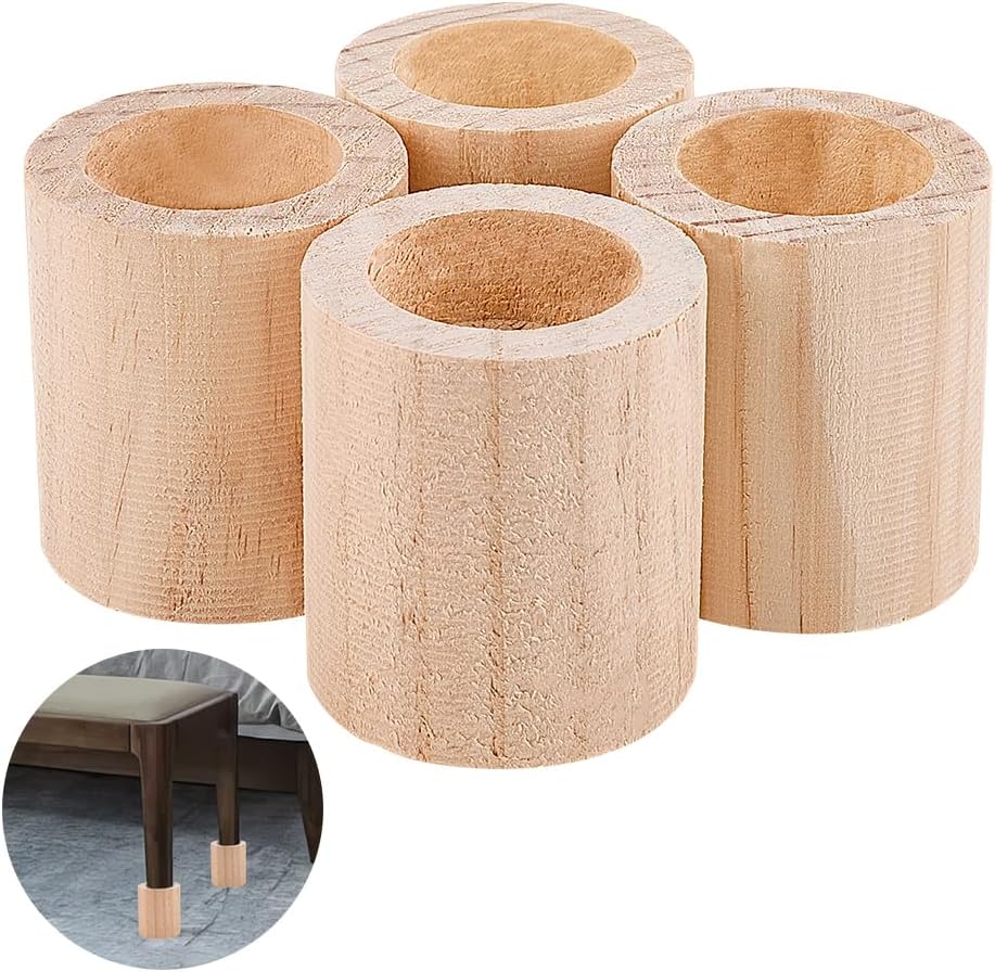 OLYCRAFT 4Pcs Cylinder Wood Bed Risers 39mm ID Wood Furniture Risers 60x70 mm Wooden Heighten Solid Feet Wooden Cylinder Extender Risers for DIY Painting Sofa Couch Chair Table