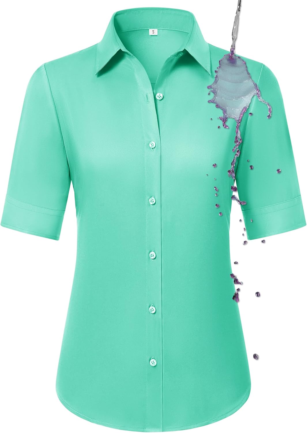 Button Down Shirts for Women Fitted Short Sleeve Dress Shirt Collared Blouses Work Tops Wrinkle Free