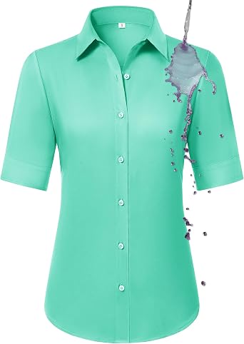 Gleeivy Womens Short Sleeve Button Down Shirt Stain Shield Wrinkle-Free