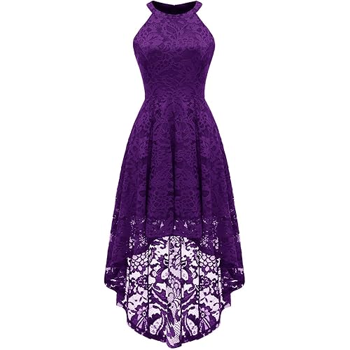 Dressystar Women's Halter Floral Lace Cocktail Party Dress Hi-Lo Bridesmaid Dress