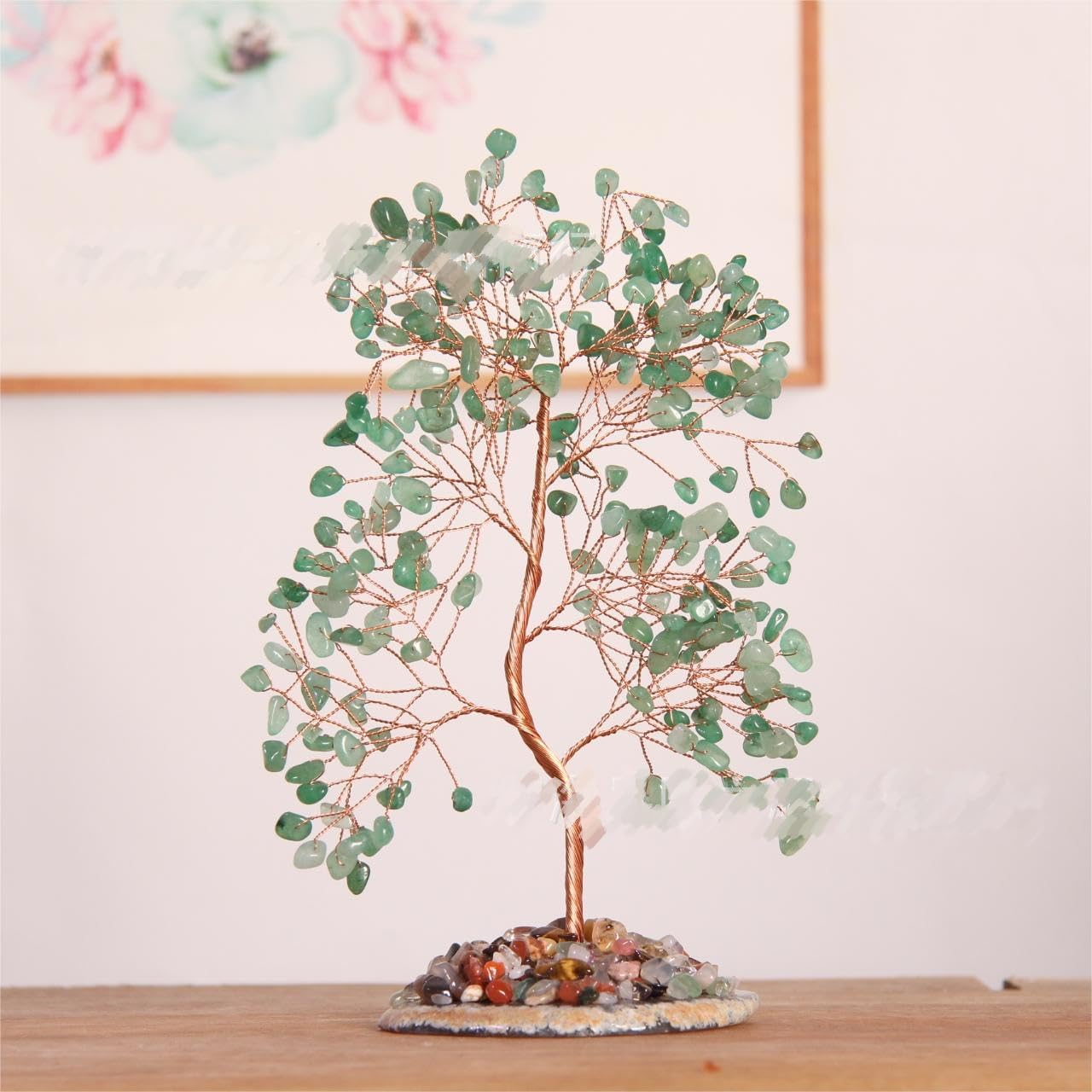 Crystal Fortune Tree Decor, 7 Chakra Natural Gemstones, Handcrafted Agate Base, Feng Shui Money Tree (2 Sets Pink Crystal)