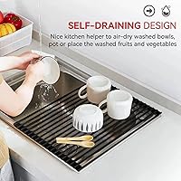 Vista 8 de MERRYBOX Roll Up Dish Drying Rack Silicone Wrapped Over The Sink Dish Drying Rack Multipurpose Foldable Sink Drying Mat Anti-Slip & Anti-Rust Dish