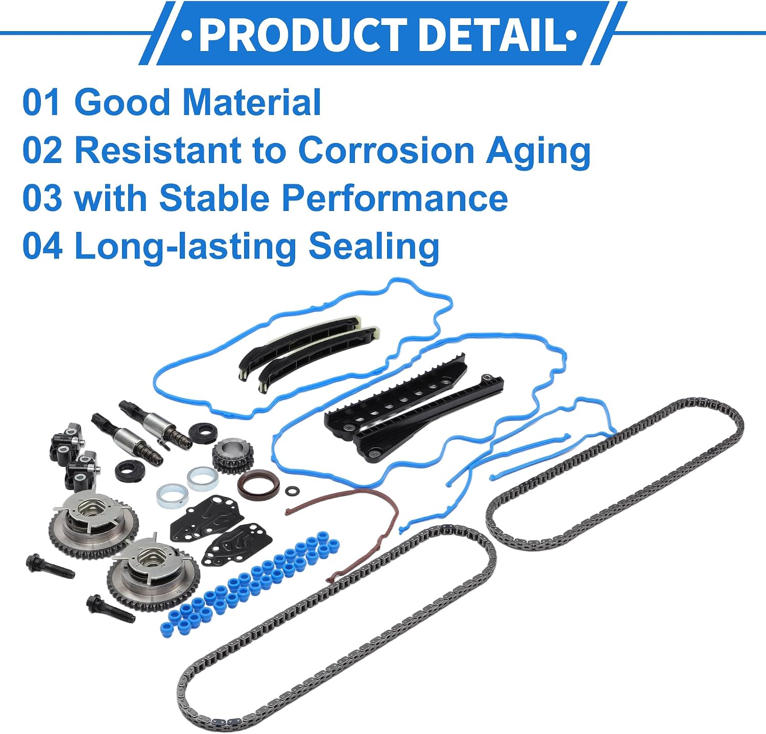1Set Timing Chain Kit 5L3Z6268A/3L3Z6020EA for Ford F150 F250 F350 2005-2010 5.4L Long-lasting Sealing Metal Blue,Black Cover Gasket Tensioner Sprocket