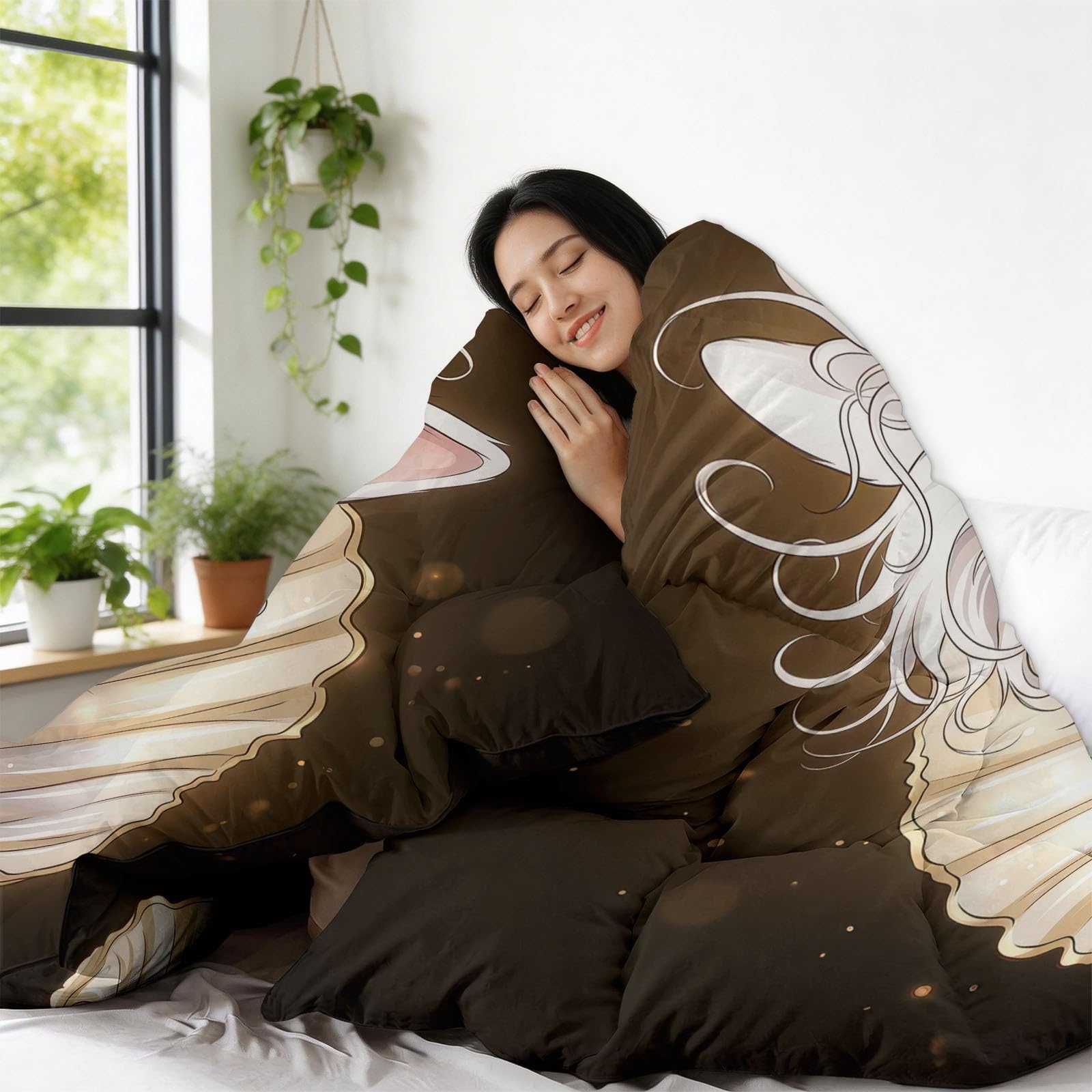 Piumone Invernale Matrimoniale 220 x 240 cm Fantasia Animali Coniglio Bianco Trapunta in Ecopiuma 400 gr/mq, Caldo ed Elegante – Biancheria da Letto Anallergica e Traspirante – Set 3 Pezzi, Beige