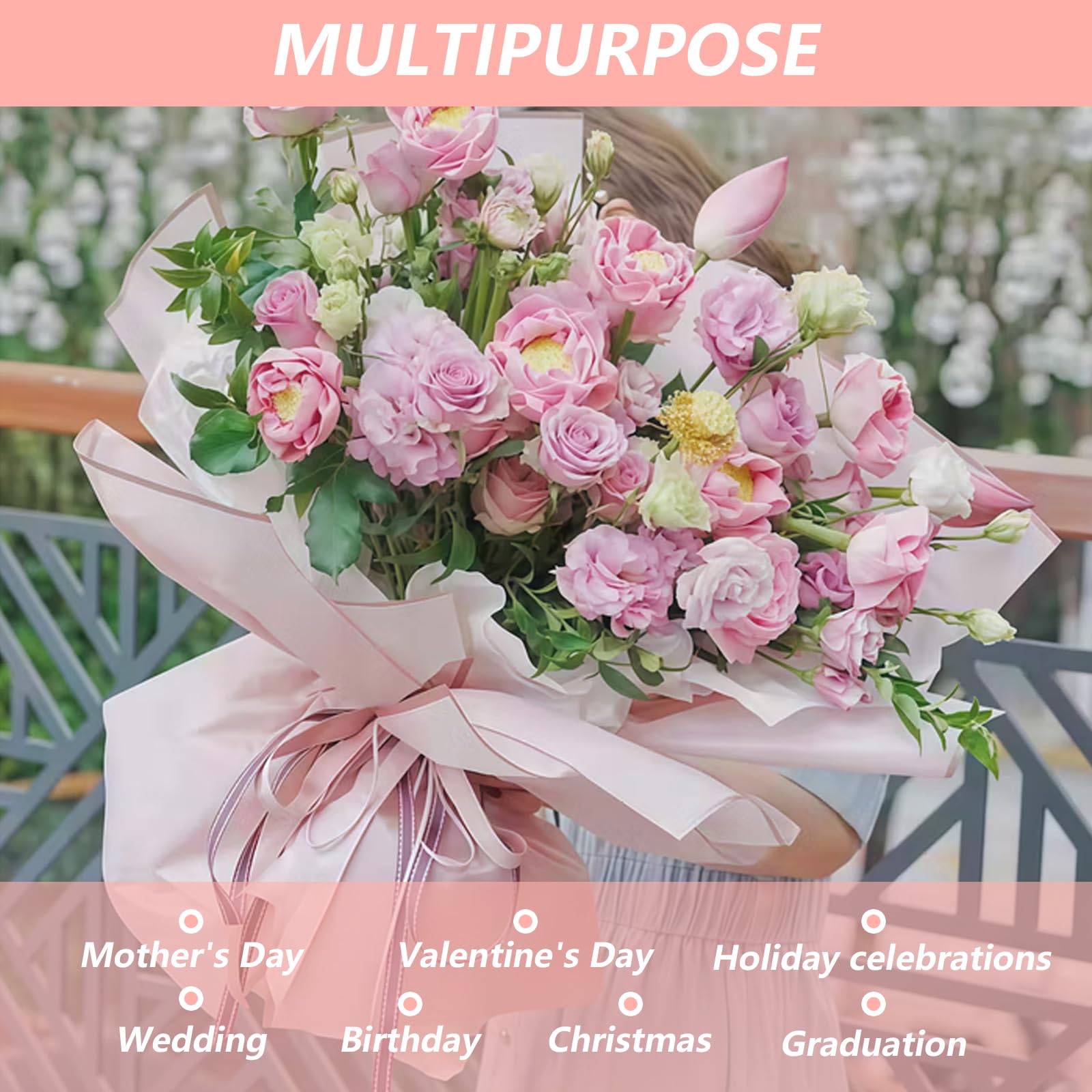 Emballage Fleur Allecto Plus - Papier Cadeau Bouquet De Fleurs Roses 58x58 Cm Impermeable 20 Feuilles Ideal Pour Les Anniversaires Et Les Mariages Emballage Bouquet De Fleurs