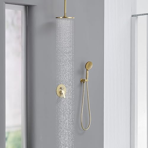 Miniatura 50 de Iriber Sistema de ducha de lluvia de montaje en techo negro mate con cabezal de ducha de 12 pulgadas y grifo de ducha cuadrado de baño de mano que