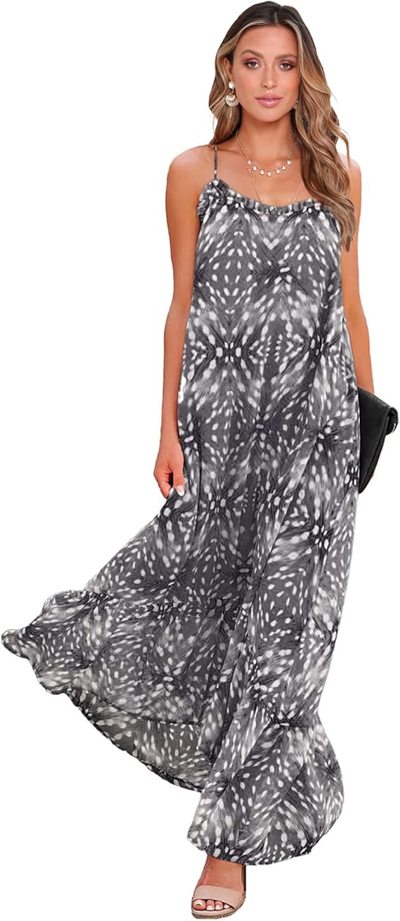 BTFBM Women Casual Summer Dresses 2023 Spaghetti Strap Sleeveless Sundress Print Ruffle Flowy Boho Beach Long Maxi Dress