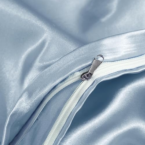 Miniatura 5 de Horbaunal Juego de funda de edredón de satén de 5 piezas, tamaño QueenMatrimonial, funda de edredón azul bebé con lazos en las esquinas y cierre de