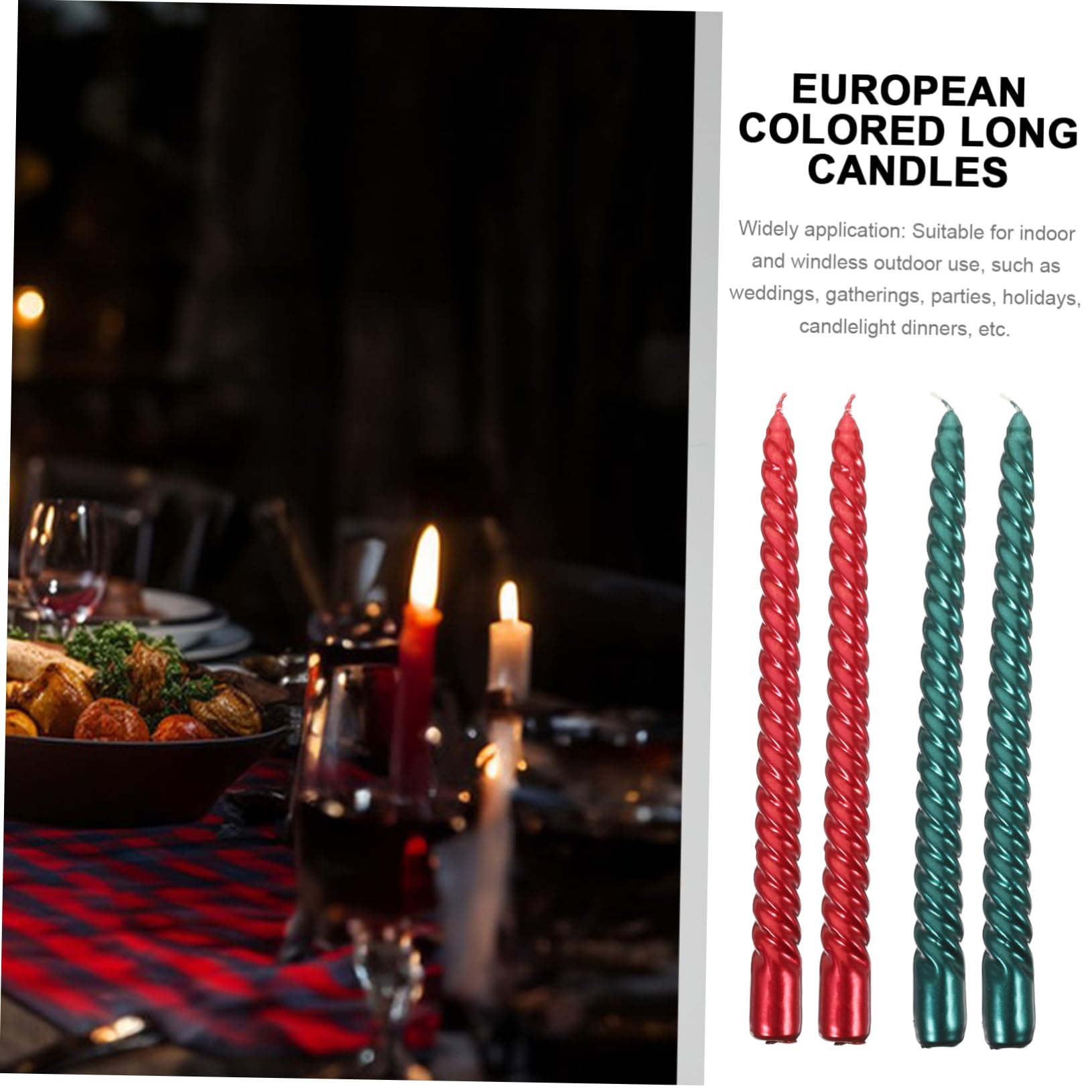 GARVALON 12pezzi Candele Lunghe Decorative Spirale Candele Taper Per Matrimonio e Occasioni Speciali Rosse e Verdi Per Decorazioni Festive e Romantiche