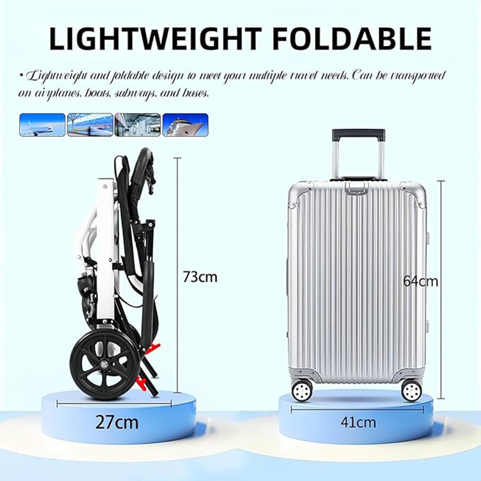 Silla de Ruedas Ligera y Plegable Silla de Ruedas de Viaje Ultraligera Silla de Ruedas de Transporte de Aluminio con Freno Adicional para el hogar, Silla de Ruedas de Viaje A