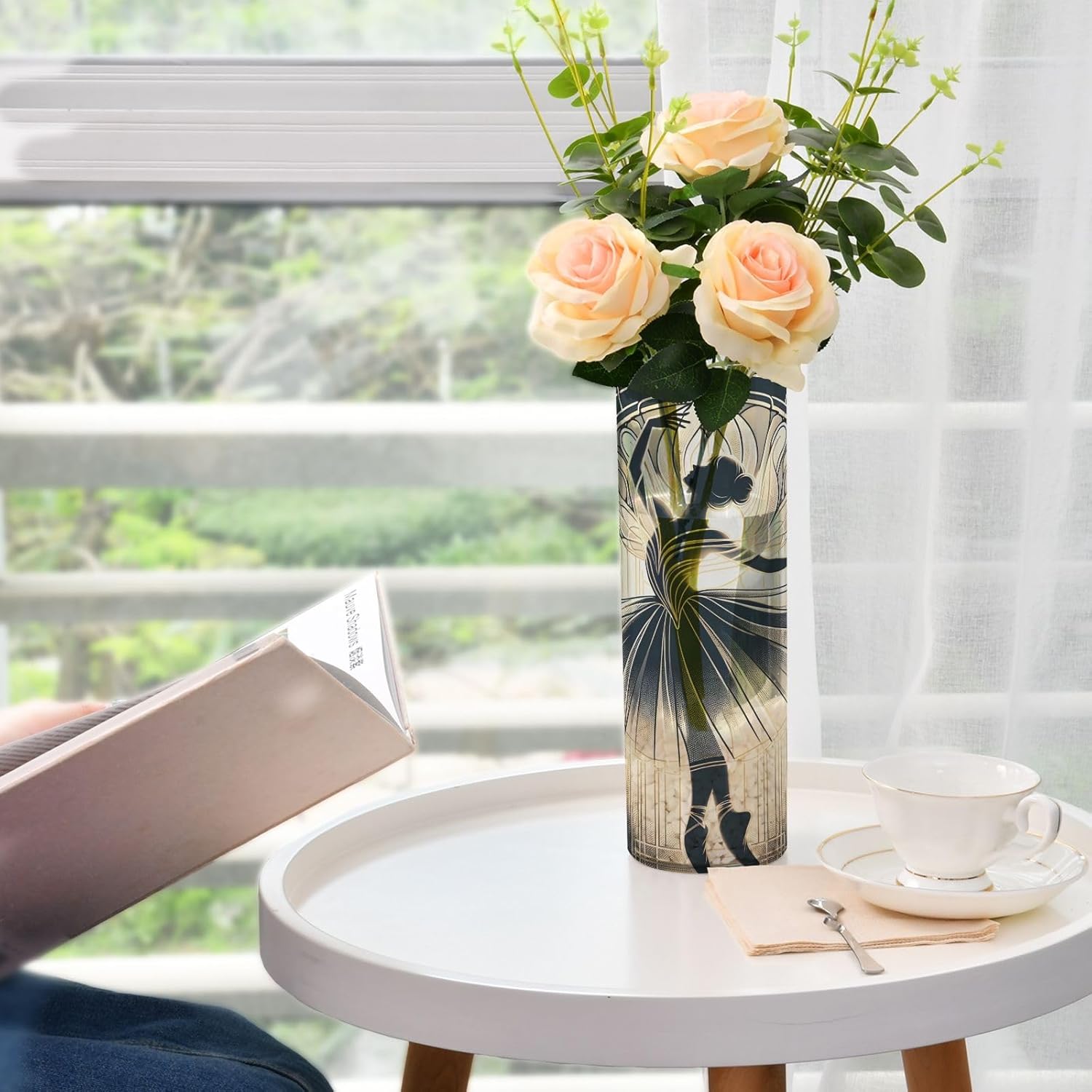 Flower Vase Art Nouveau Artistic Image of Ballerina Dancing in The Backlight Plastic Vase Decor for Home Office Party