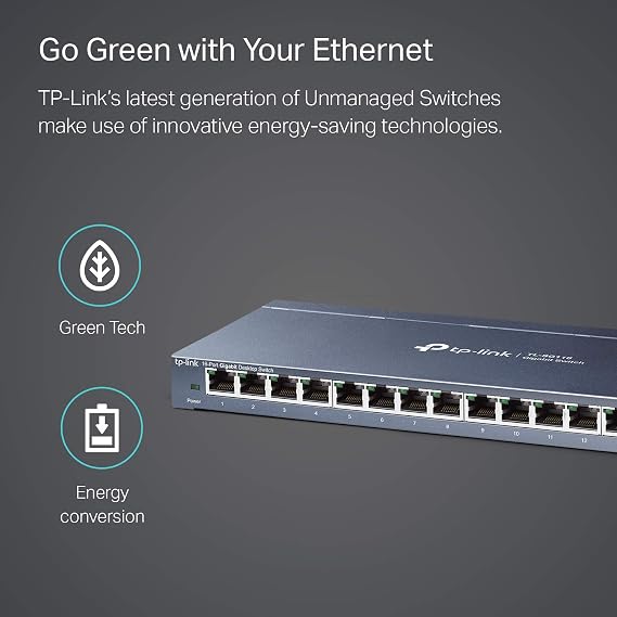 TP-Link TL-SG116, 16 Port Gigabit Unmanaged Ethernet Switch | Desktop/Wall Mount, Fanless, Sturdy Metal w/Shielded Ports, Traffic Optimization