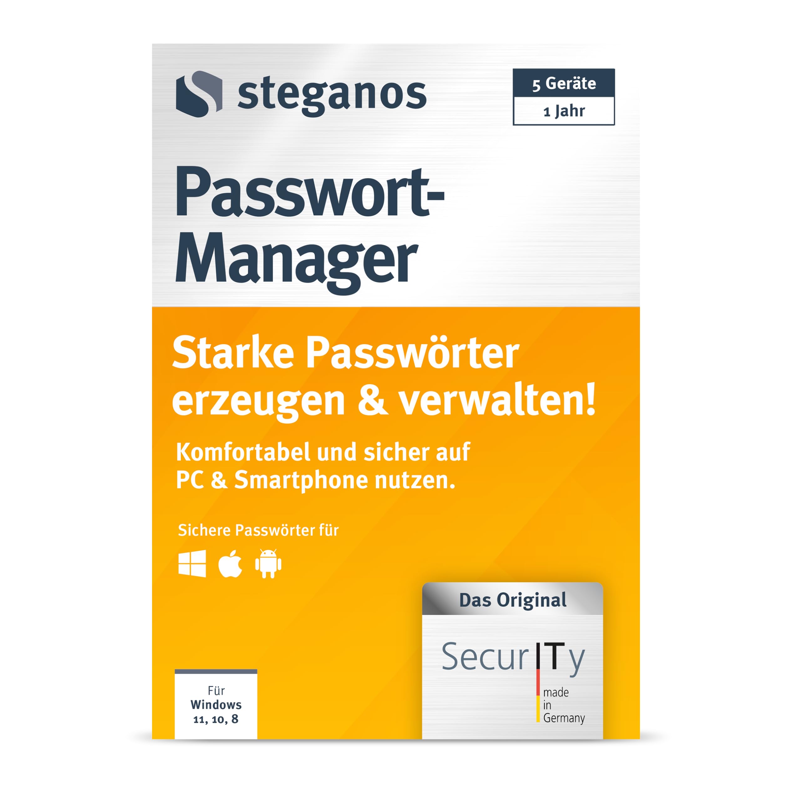 Steganos Passwort-Manager 2026 - Starke Passwörter erzeugen und verwalten, komfortabel und sicher auf PC und Smartphone nutzen - Für 5 Geräte / 1 Jahr - DEUTSCH - (ProductKeyCard) PKC