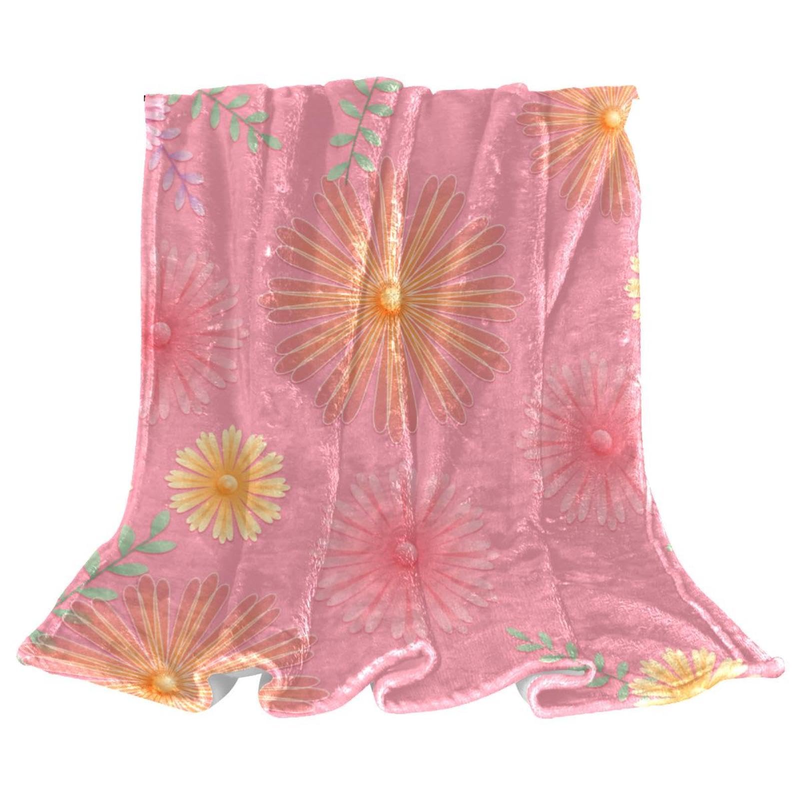 Couverture polaire marguerite rose 150x100cm douce en microfibre