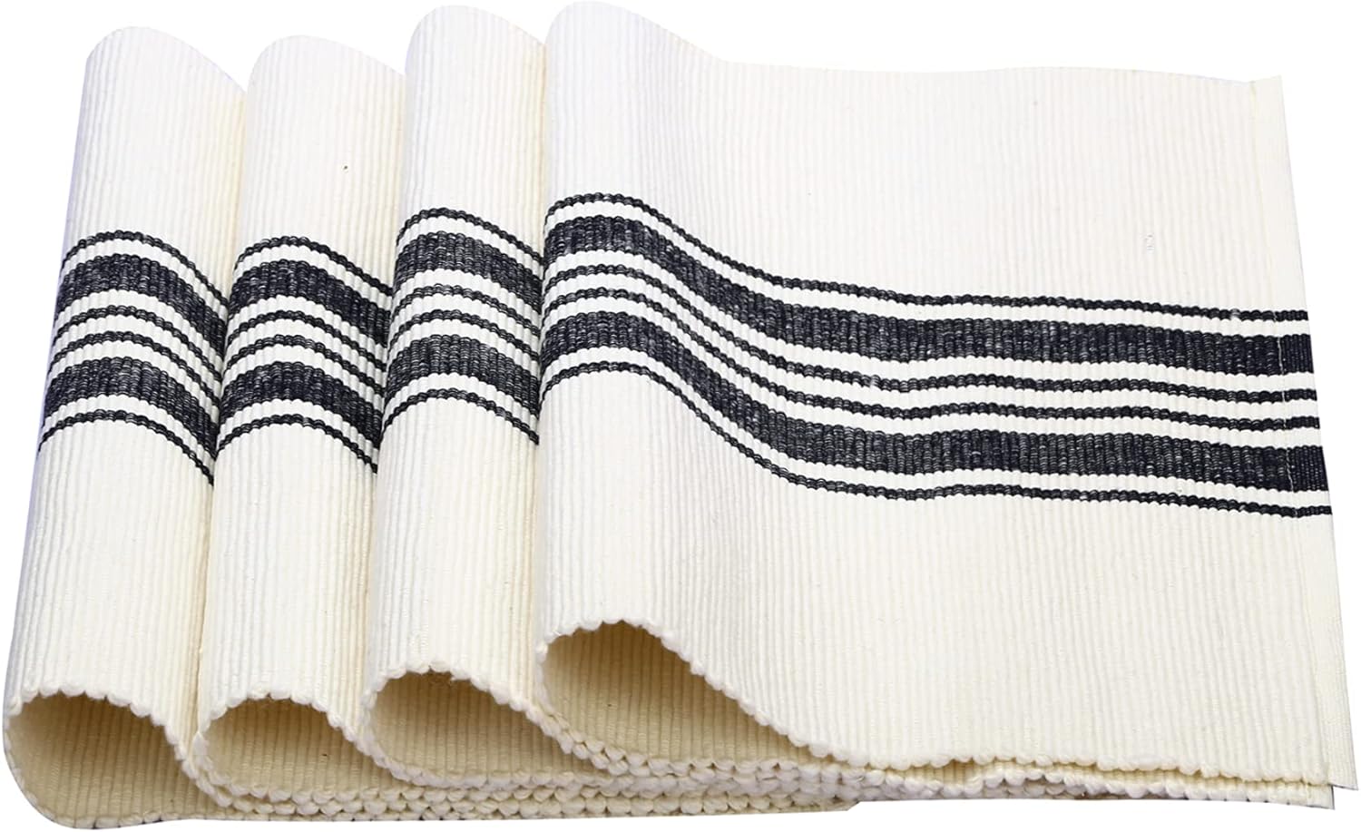 Navy Blue Striped Placemats, 100% Cotton, Cream Placemats, Blue Placemat, Rectangle French Country Place Mats, Woven Set of 4 Placemats, Farmhouse, Dining Table Placemat for Kitchen, 13x18