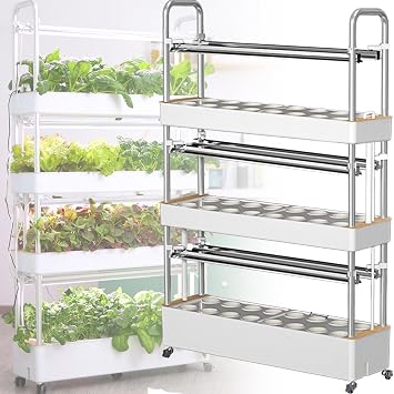 Hydroponics Tower, 48/64 Hole Garden Hydroponic Growing System with LED Grow Light, Planting Spaces PVC Vegetables Aeroponics Grow Kit, for Herbs Fruits and Vegetables,64h