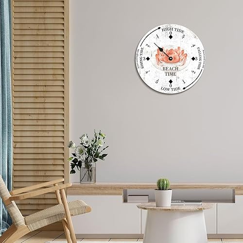 Miniatura 6 de Beach Time Crab Tide Clock Ocean Time Nautical Wood Tidal Clock with High Tide Low Tide Non-Ticking Battery Operated Tide Clock 10" Tide Movement