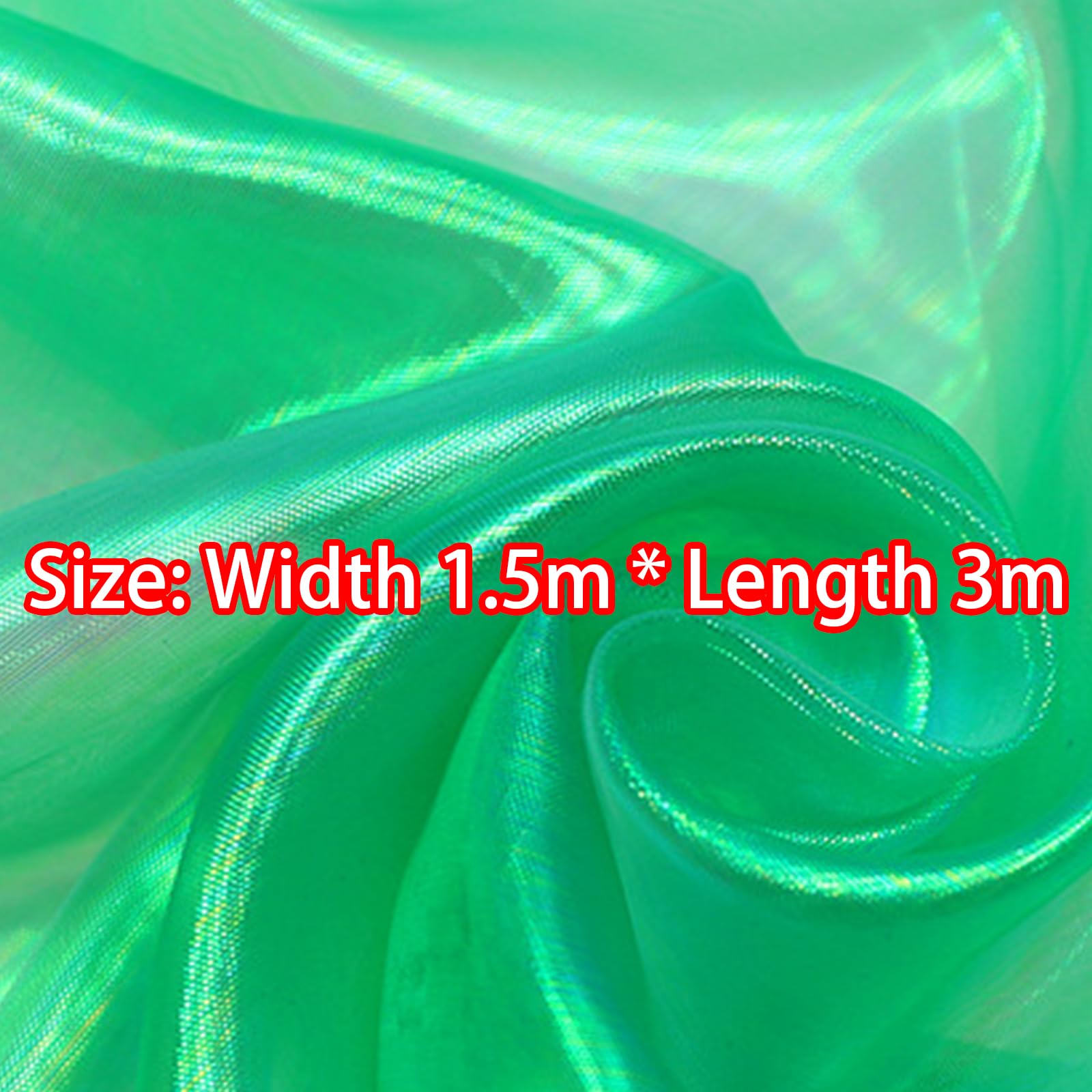 Holographic Gauze Fabric, 1.5m*3m Gradient Iridescent Organza Fabric for Costume Crafts Party Decorations Grass Green - Image 4