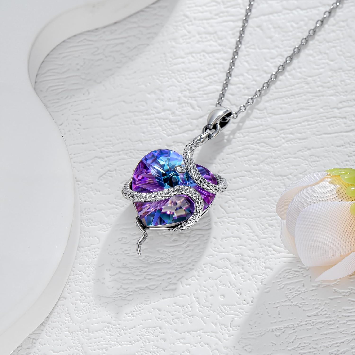 Snake Necklace for Women Sterling Silver Heart Shaped Crystal Snake Pendant Necklace Crystal Jewelry Gifts - Image 2
