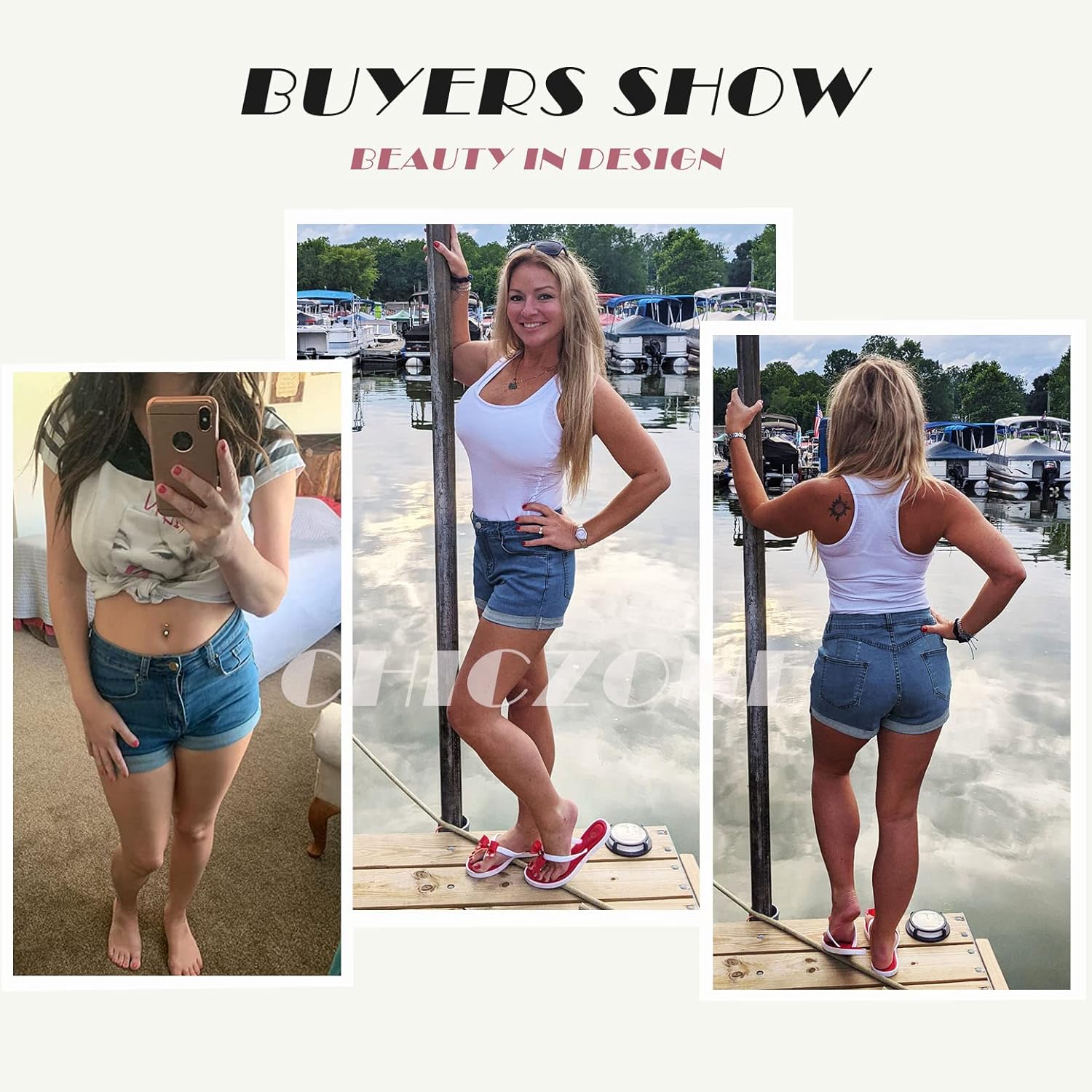 CHICZONE Womens Mid-High Rise Ripped Jean Shorts Distressed Stretchy Denim Shorts - Image 5