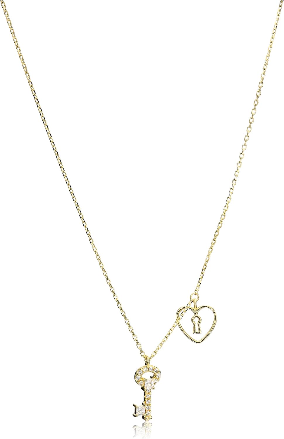 Amazon Essentials Cubic Zirconia Key to My Heart Pendant Necklace in Sterling Silver, 16" + 2" Extender , (previously Amazon Collection)