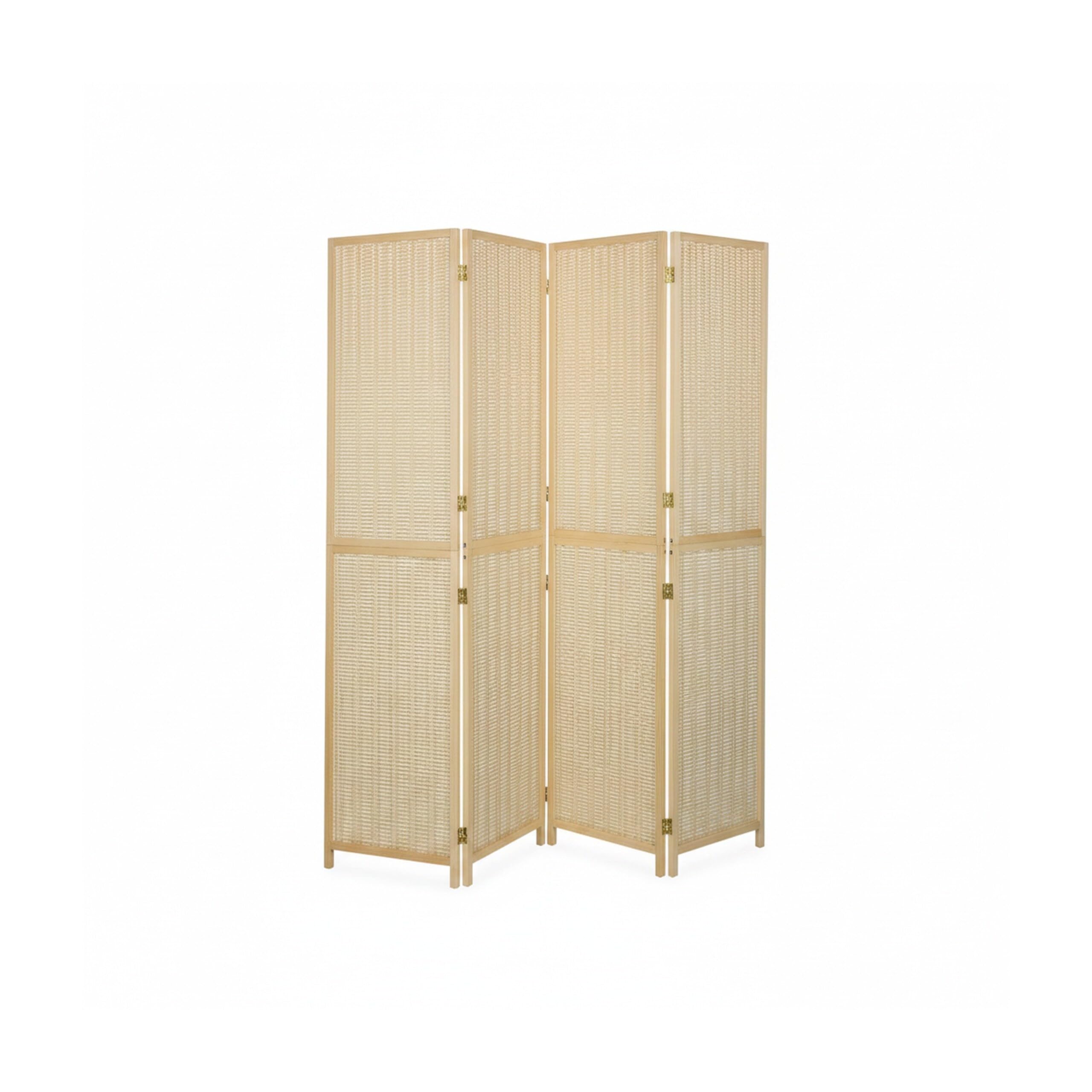 Relaxdays Biombo Bambú, Separador Ambientes 4 Paneles, Paraván Plegable, 180x182 cm, Madera, Salón e Interiores, Natural