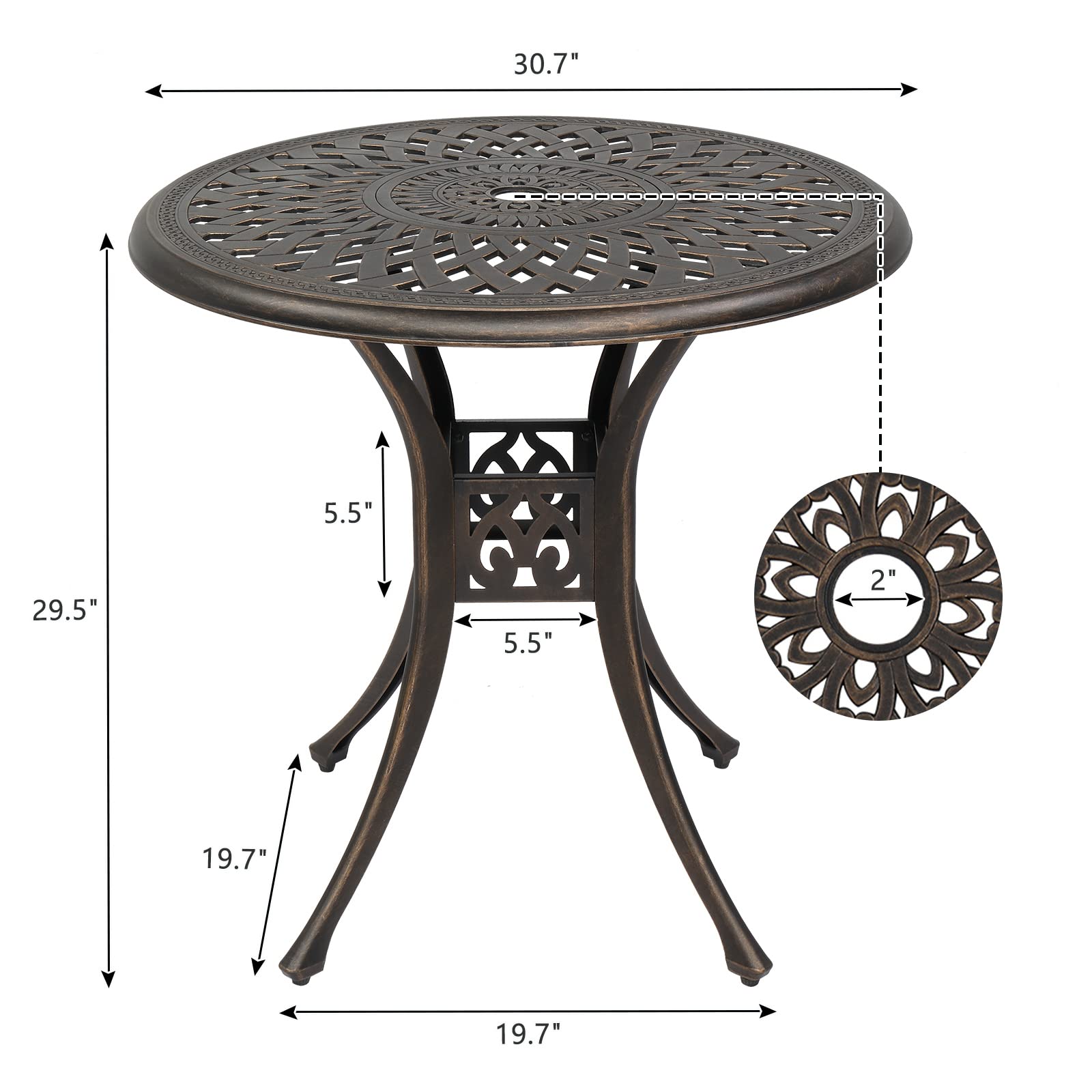 Shyneer 30 inch Round Patio Table, Cast Aluminum Outdoor Table, Outdoor Dining Table with Umbrella Hole, Small Bistro Table for Garden, Yard, Bronze : Patio, Lawn & Garden