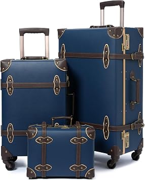 urecity Vintage Luggage Sets of 5 Piece, 20-Inch and 26-Inch Rolling Luggage, 12.5-Inch Cosmetic Train Case, 20-Inch Carry-On Nonwheeled