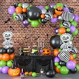 Halloween Balloon Garland Kit, Halloween Balloon Arch Kit with Black Purple Halloween Balloons, Skel