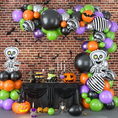 Halloween Balloon Garland Kit, Halloween Balloon Arch Kit With Black Purple Halloween Balloons, Skeleton Halloween Foil Balloons For Halloween Party Decorations #TOP5