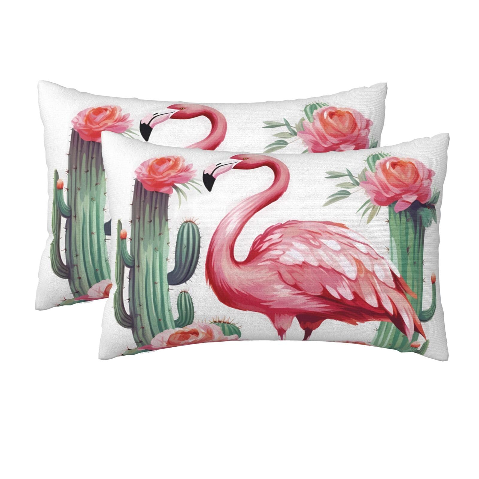 2 Pack Queen Size Pillow Cases for Hair and Skin Soft Breathable Pillow Case Covers with Hidden Zipper Cactus Flamingo Rose Flowers Pillowcase 20x30 Inches Pillow Cover for Sleeping Gift