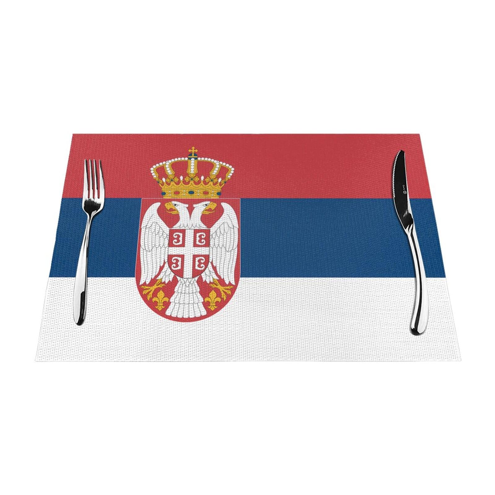 Sets de table 30,5 x 45,7 cm lavables et accessoires de table drapeau Serbie