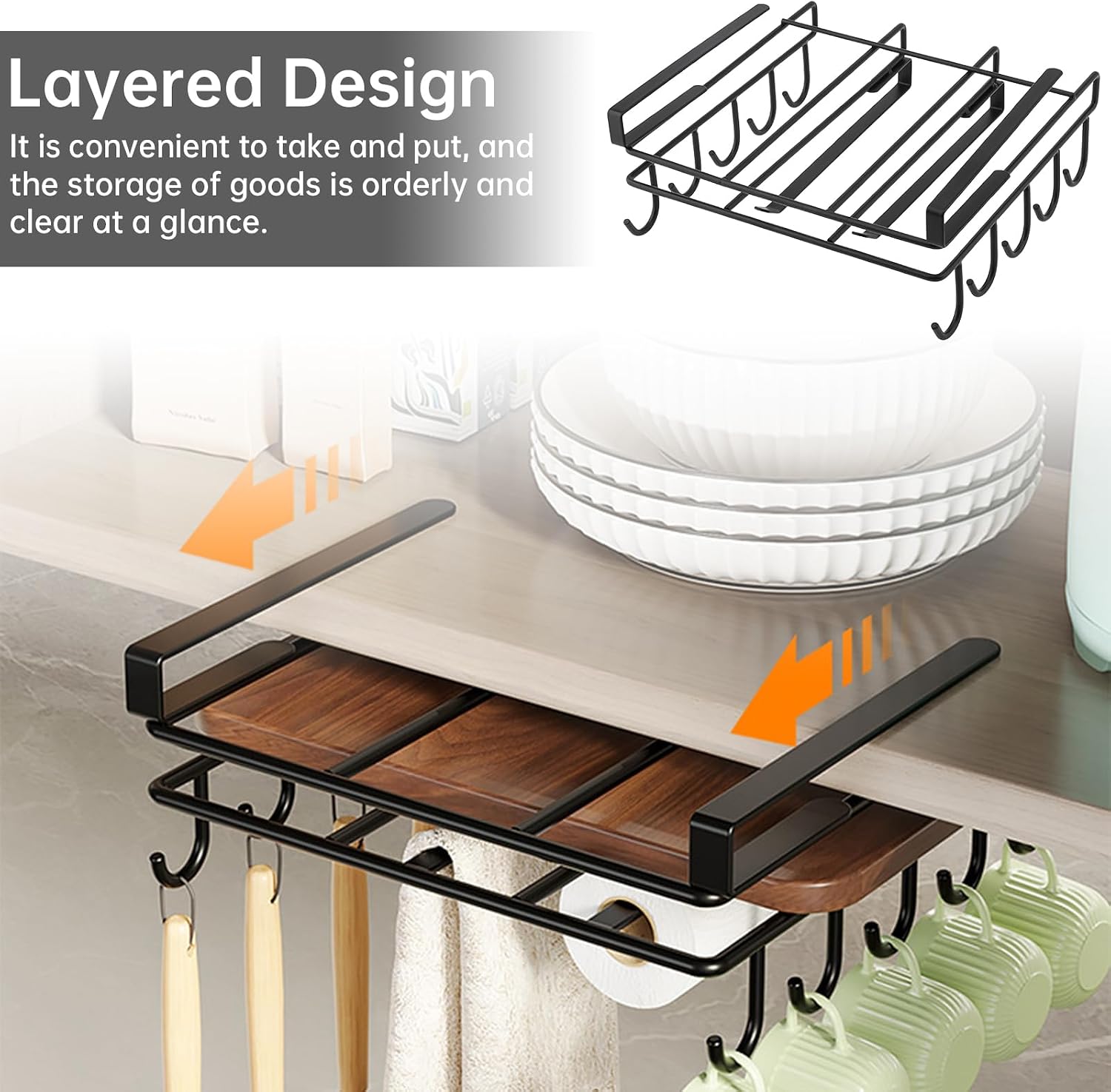 Multifunctional Holder Under Cabinet Suitable for 1.2'' Thick Shelves