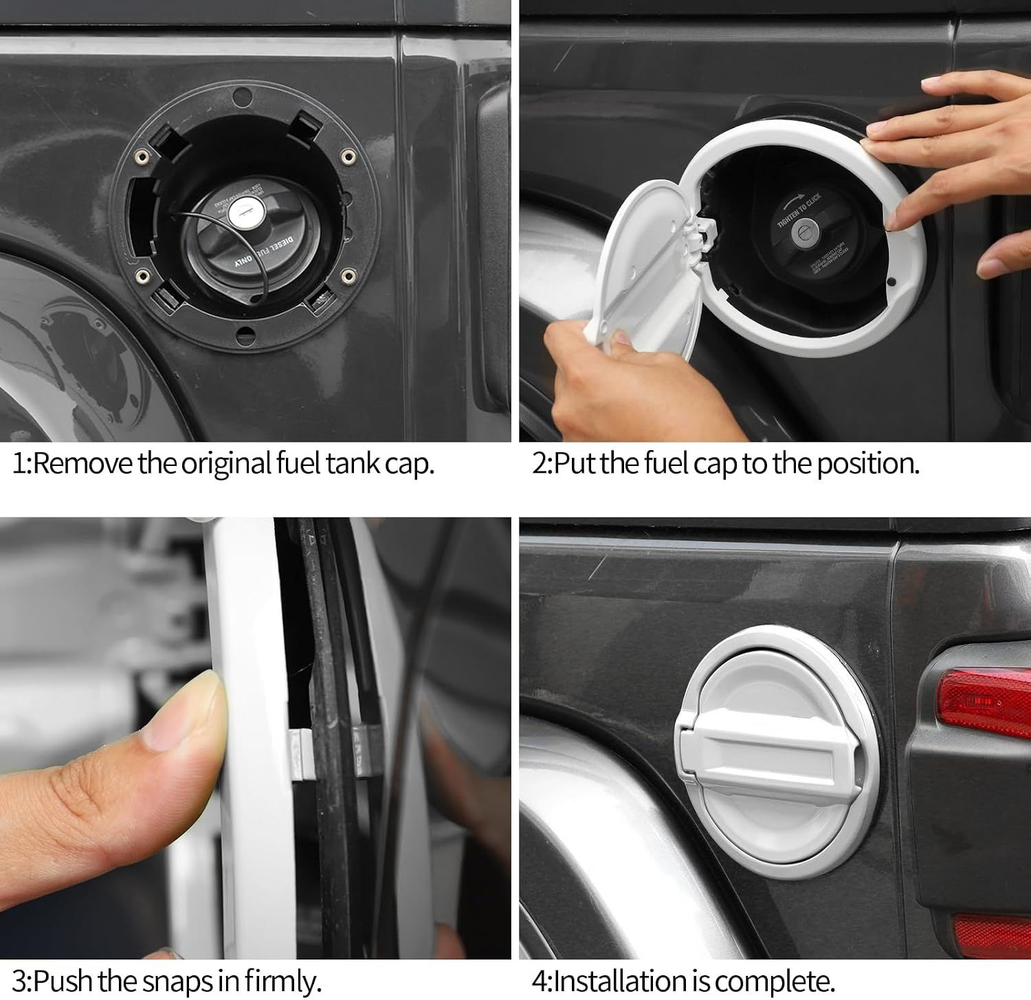 for JL Fuel Filler Door Gas Tank Cap Cover Fit for 2018-2026 Jeep Wrangler JL & Unlimited Sport Rubicon Sahara 2/4 Door, Aluminum Fuel Door Exterior Accessories(White)