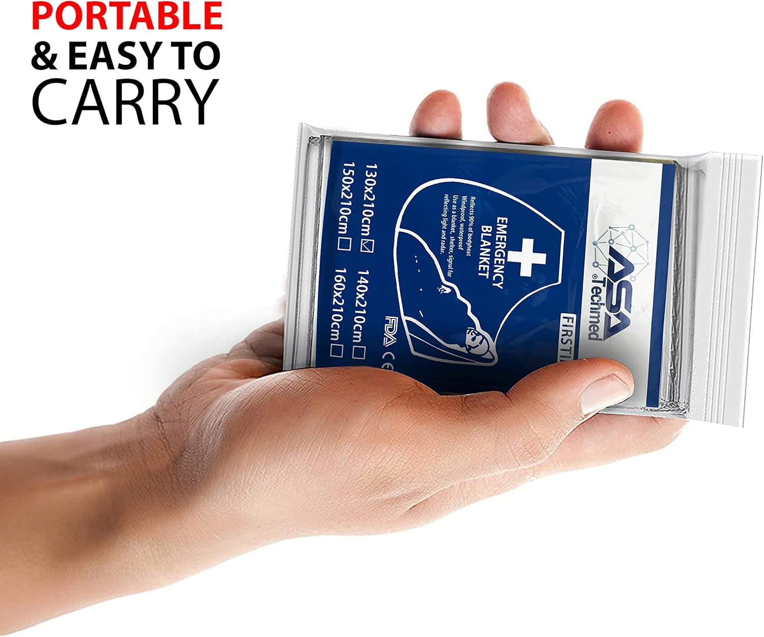 ASA TECHMED Emergency Blanket, Thermal Blankets Silver Foil Space Blanket. Designed for Outdoors, Camping, Survival, First Aid Preparedness Supplies, 25 Pcs