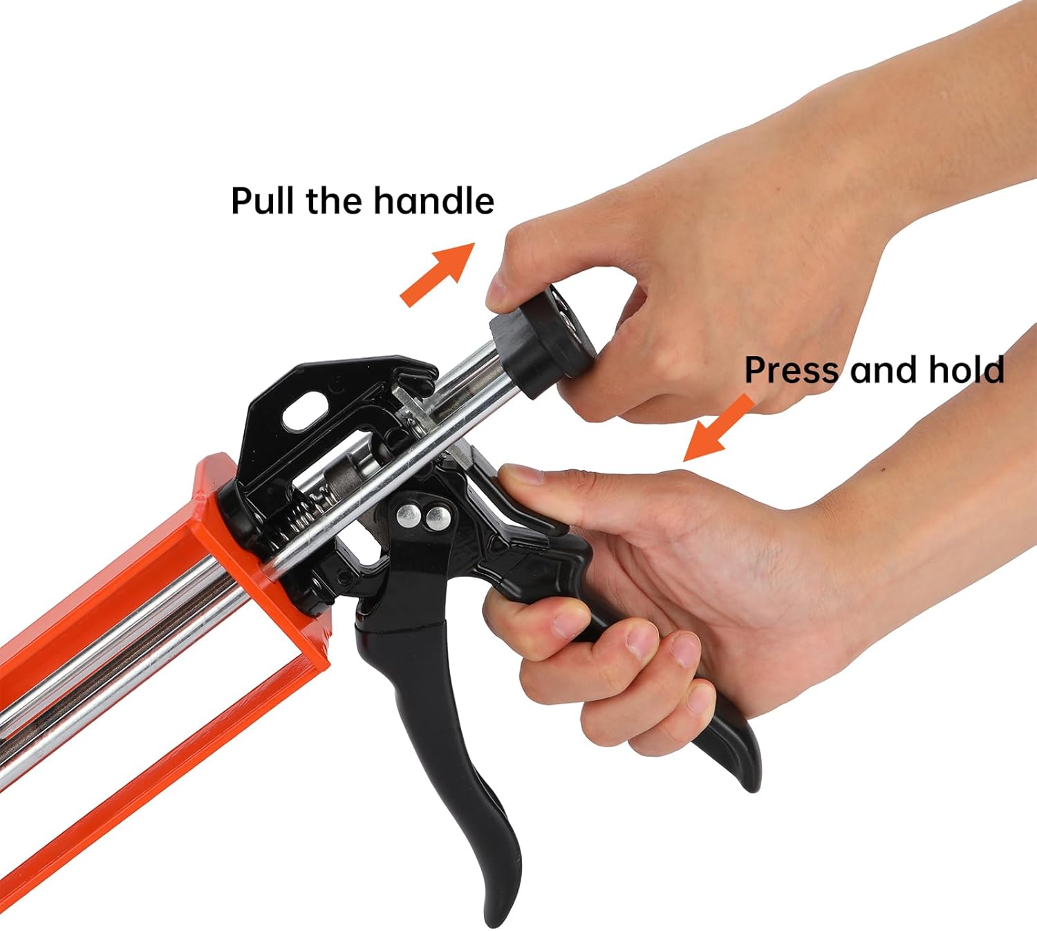 Dual Caulking Gun,Epoxy Gun for 200 ml(6.75 fl oz,1:1 or 2:1 Mix Ratio),Manual Double Cartridge Caulk Gun Panel Bond Adhesive Applicator with Mixing Nozzles for 08115,05887,07333(Orange)