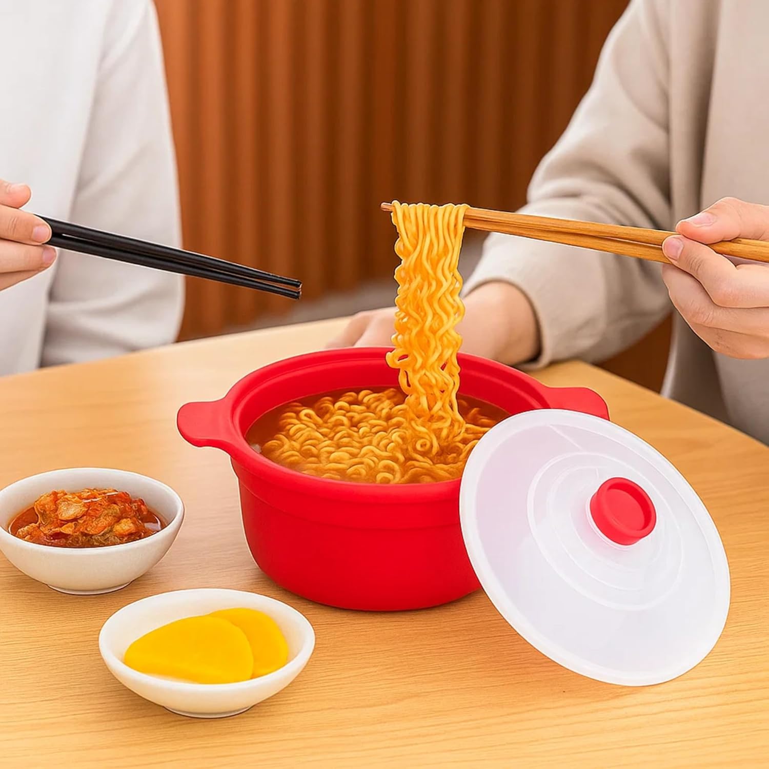 Microwave Silicone Food Steamer Pot with Handle & Lid – 1.2L Nonstick Cooker for Ramen, Reheating Leftovers, Fridge Storage, Microwave-to-Table Use, Dishwasher & Oven Safe, Easy to Clean, Made in Korea