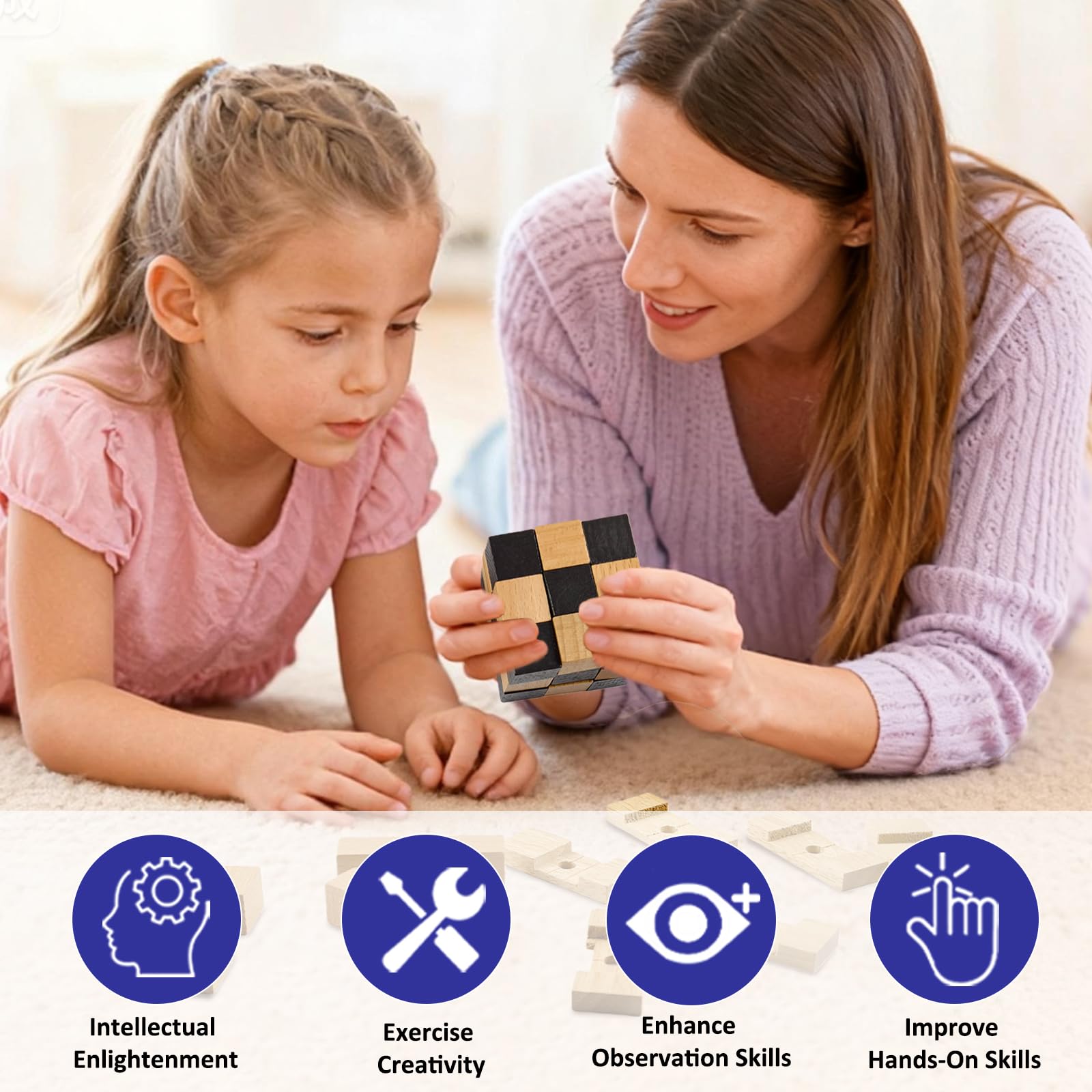 Casse-tête en bois 3D - Jeu de puzzle géométrique logique - Blocs éducatifs pour enfants et adultes